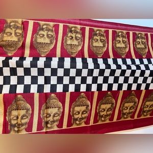 NWOT Black And White Checks, Smiling Serene Buddha - Dupatta/ Scarf/ Wrap India